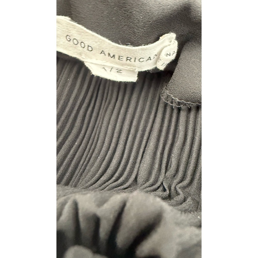 Good American Black Pleated Slip Midi Dress Spaghetti Strap Size 2 Chic Cocktail - Picture 5 of 7